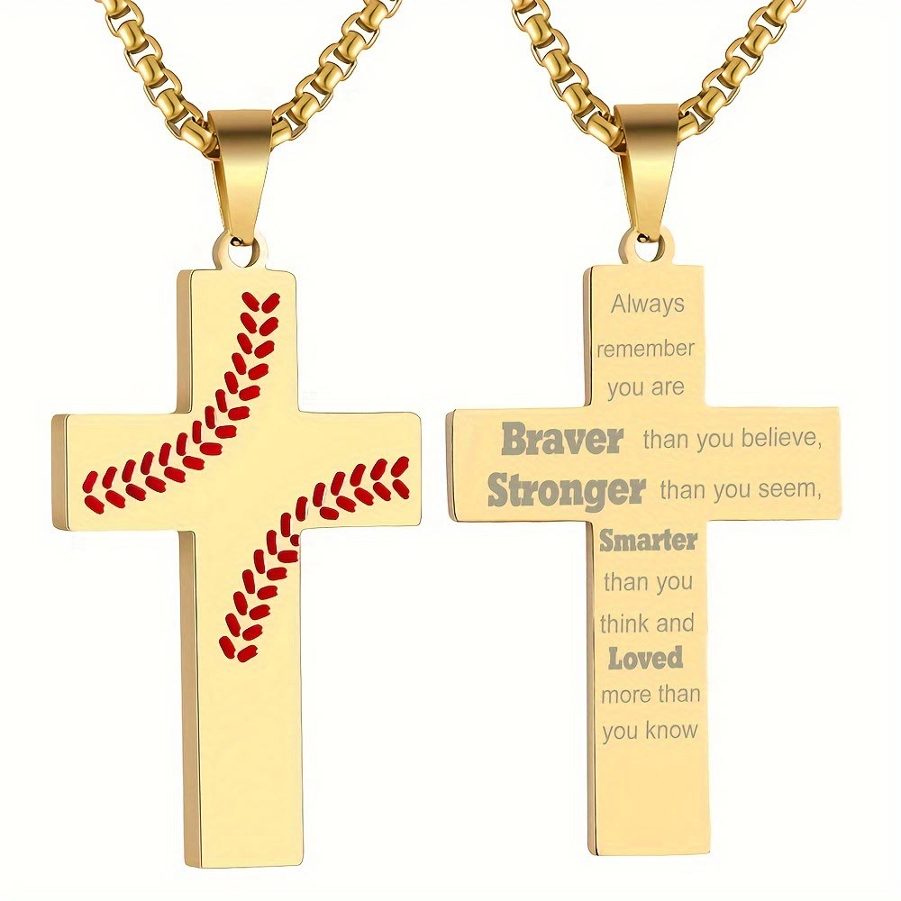 Collar Cruz con Costura de Béisbol: Devoción Atlética y Cita Inspiradora