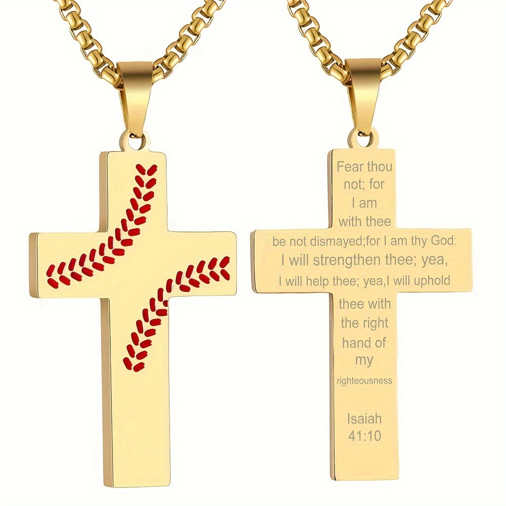Collar Cruz con Costura de Béisbol: Devoción Atlética y Cita Inspiradora