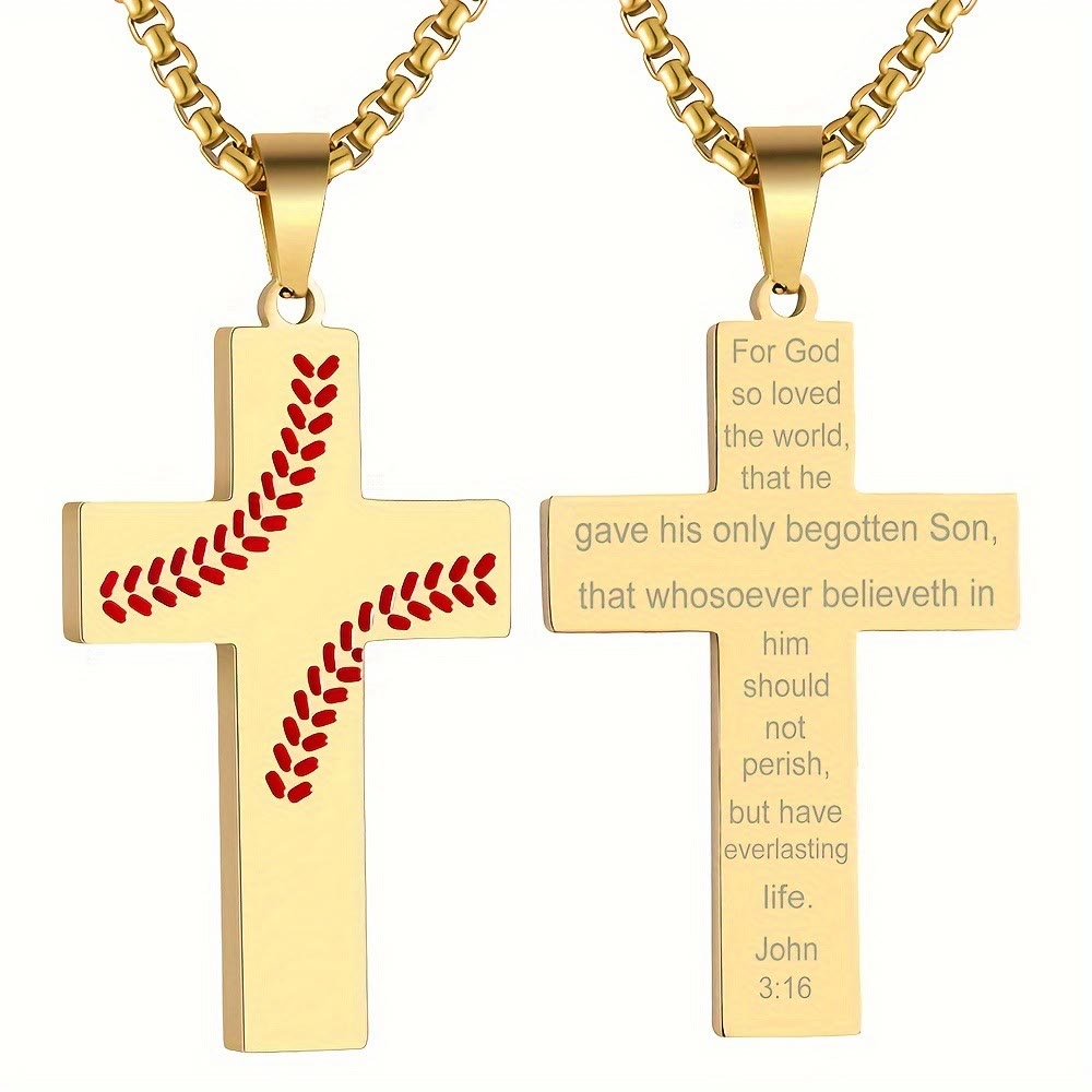 Collar Cruz con Costura de Béisbol: Devoción Atlética y Cita Inspiradora