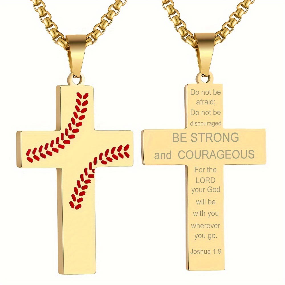 Collar Cruz con Costura de Béisbol: Devoción Atlética y Cita Inspiradora