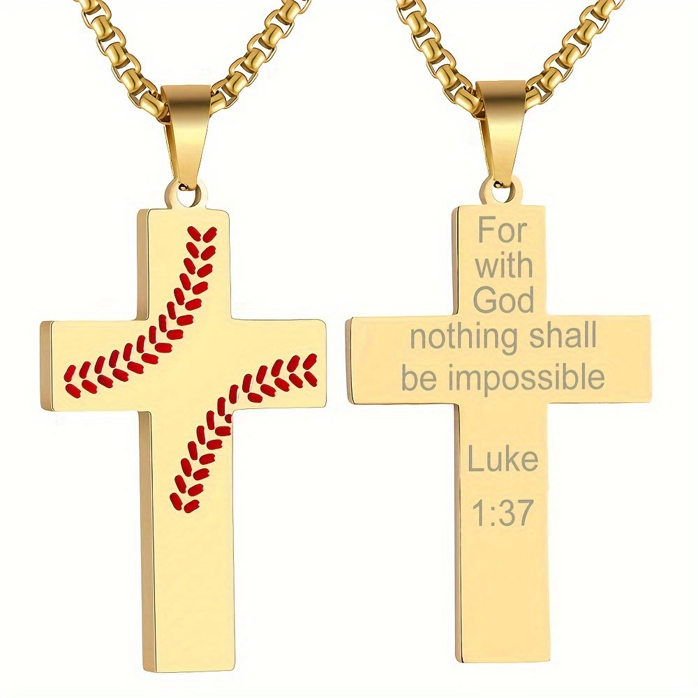 Collar Cruz con Costura de Béisbol: Devoción Atlética y Cita Inspiradora