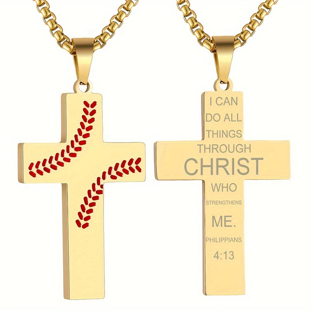Collar Cruz con Costura de Béisbol: Devoción Atlética y Cita Inspiradora