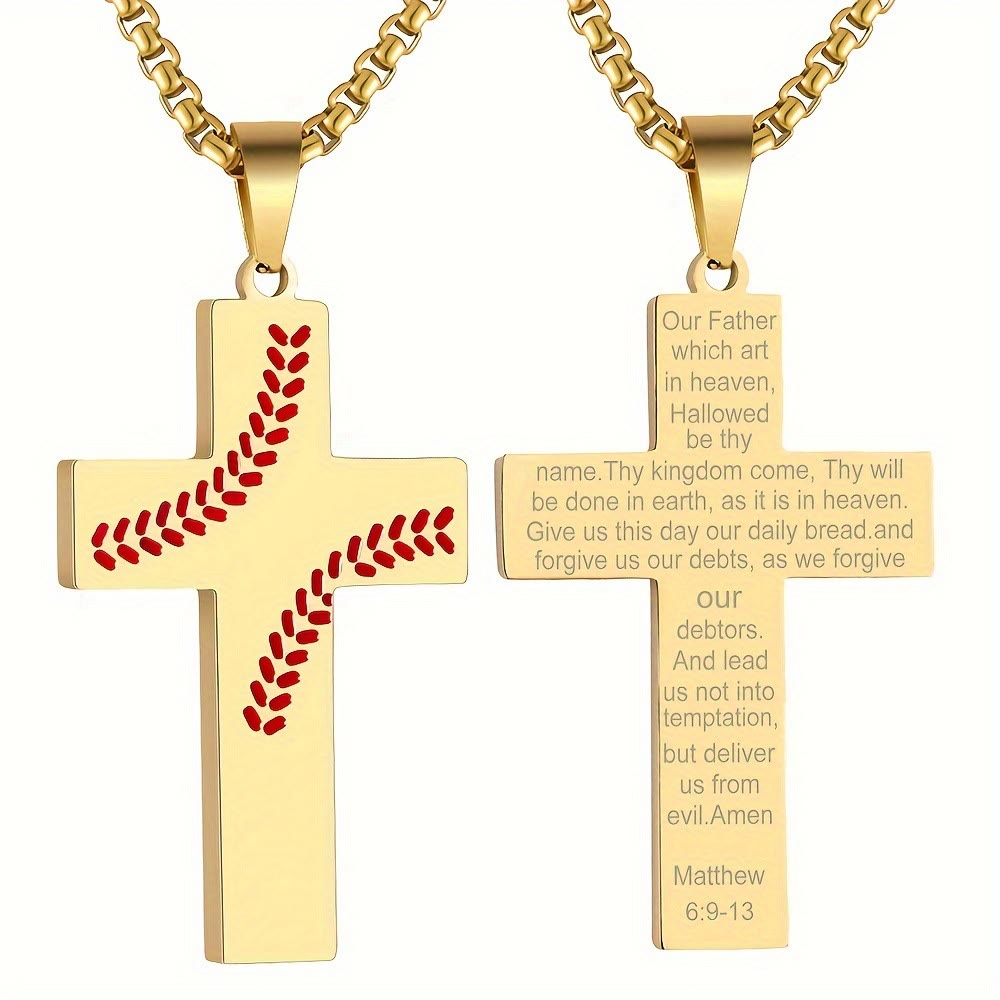 Collar Cruz con Costura de Béisbol: Devoción Atlética y Cita Inspiradora