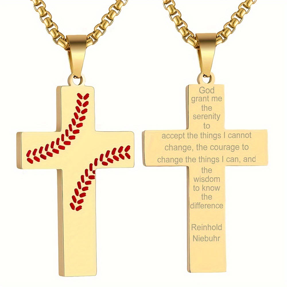 Collar Cruz con Costura de Béisbol: Devoción Atlética y Cita Inspiradora