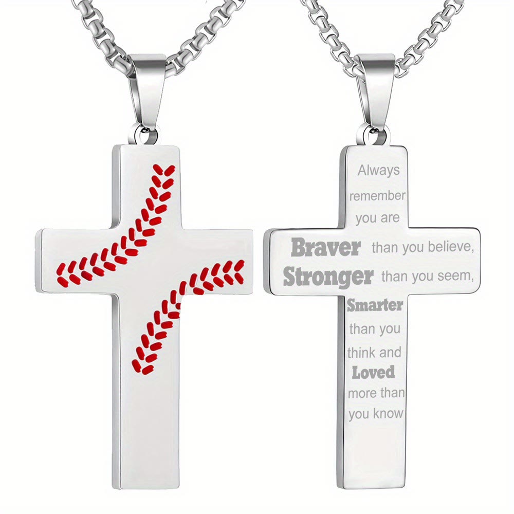 Collar Cruz con Costura de Béisbol: Devoción Atlética y Cita Inspiradora
