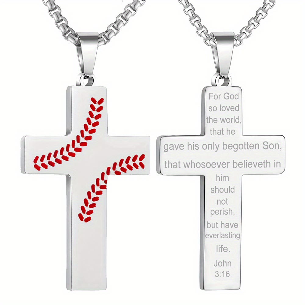 Collar Cruz con Costura de Béisbol: Devoción Atlética y Cita Inspiradora
