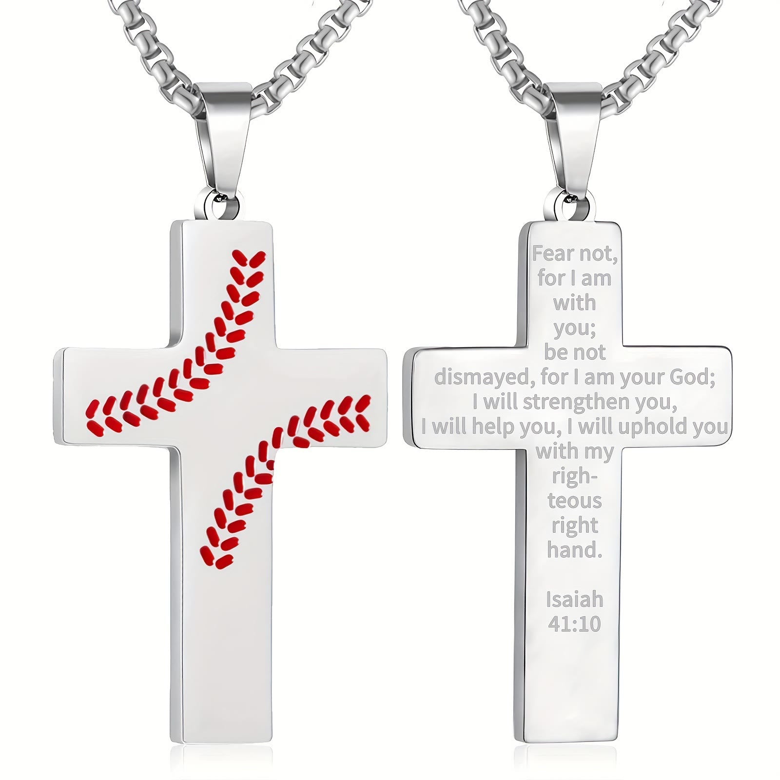 Collar Cruz con Costura de Béisbol: Devoción Atlética y Cita Inspiradora