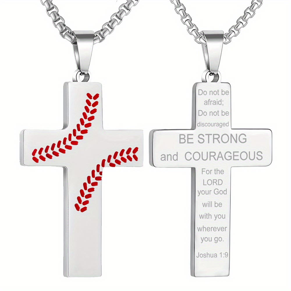 Collar Cruz con Costura de Béisbol: Devoción Atlética y Cita Inspiradora