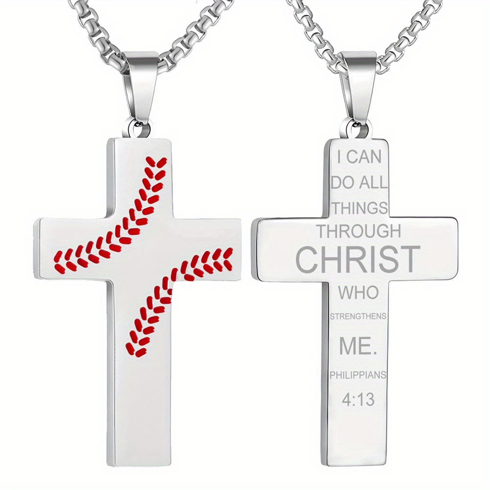 Collar Cruz con Costura de Béisbol: Devoción Atlética y Cita Inspiradora