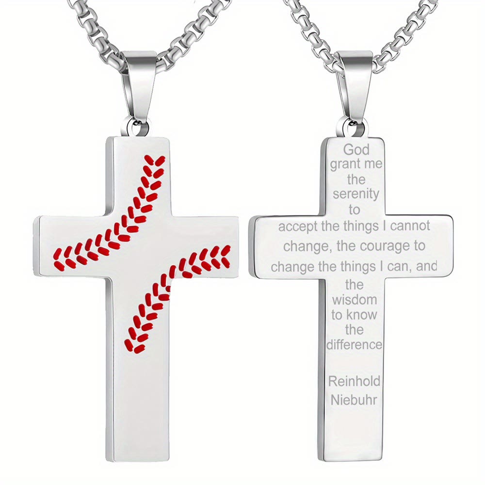 Collar Cruz con Costura de Béisbol: Devoción Atlética y Cita Inspiradora