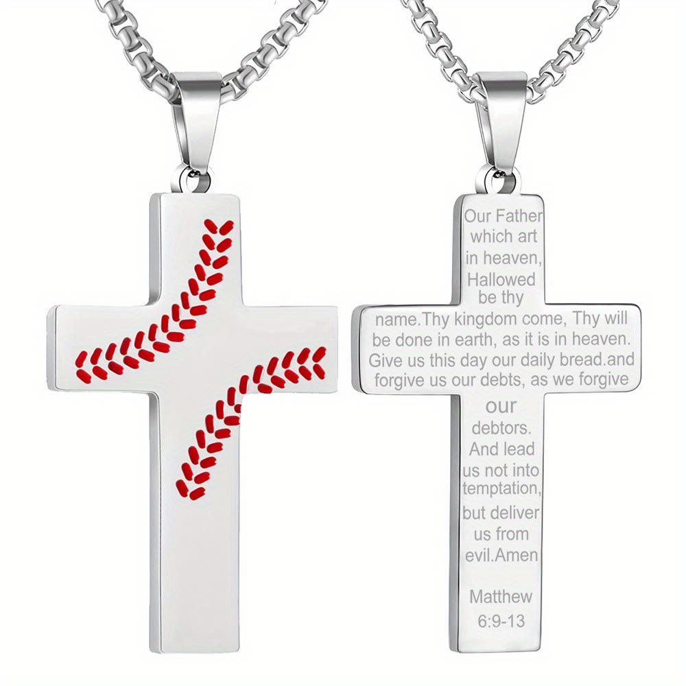Collar Cruz con Costura de Béisbol: Devoción Atlética y Cita Inspiradora