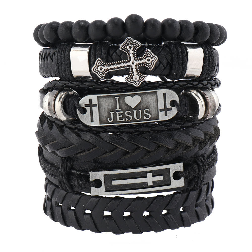 Juego de Pulseras de Cuero Impulsadas por la Fe de 6: Devoción y Expresión Estilosa