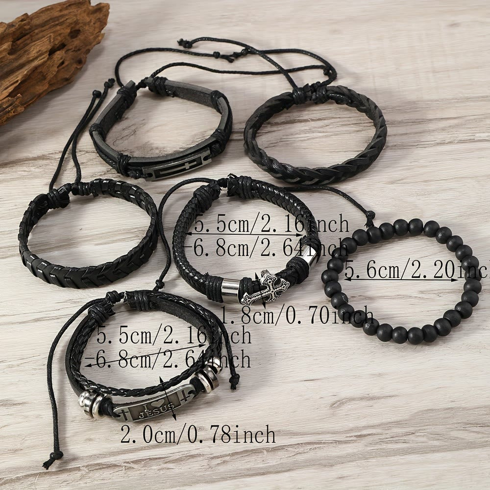 Juego de Pulseras de Cuero Impulsadas por la Fe de 6: Devoción y Expresión Estilosa