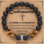 Pulsera Cruz con Ojo de Tigre, Ónix Negro y CZ - Acero Inoxidable Acentuado