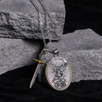 Collar con Colgante de Espada Bicolor y Escudo Ovalado de San Miguel
