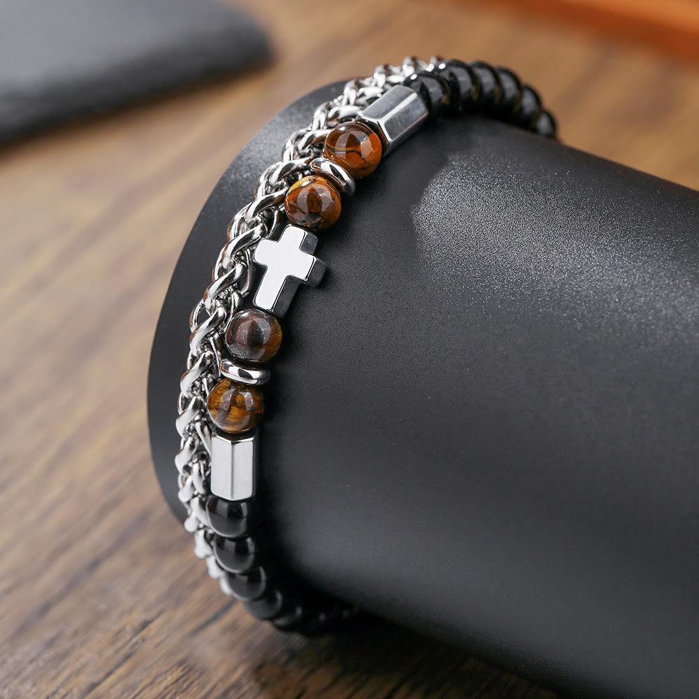 Pulsera de Ojo de Tigre y Ónix Negro: Identidad Impulsada por la Fe y Devoción Atemporal