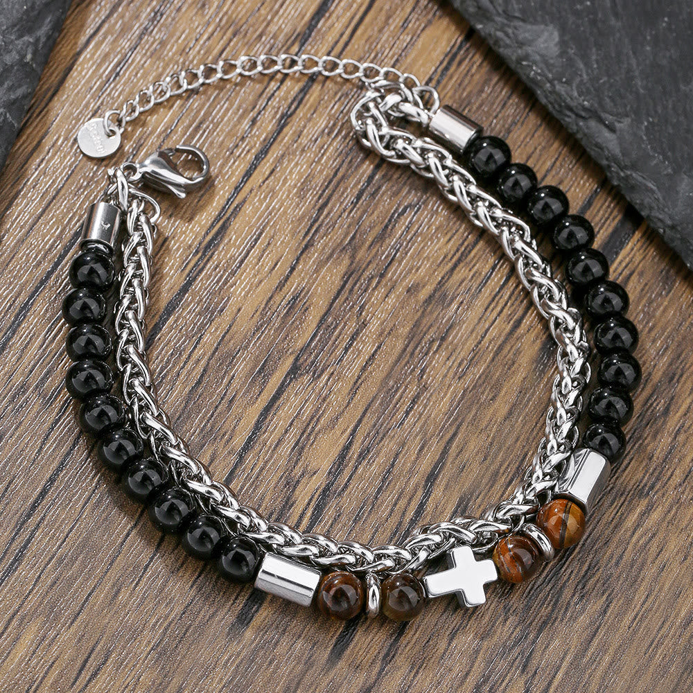 Pulsera de Ojo de Tigre y Ónix Negro: Identidad Impulsada por la Fe y Devoción Atemporal