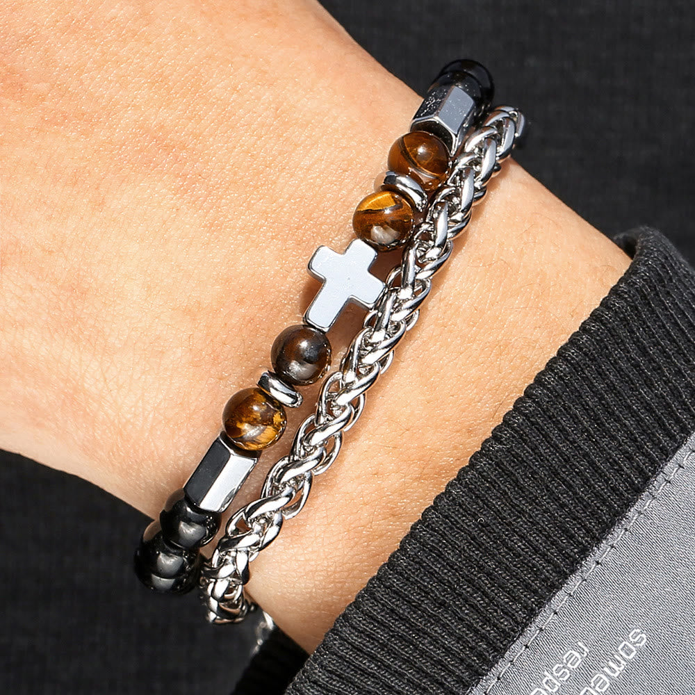 Pulsera de Ojo de Tigre y Ónix Negro: Identidad Impulsada por la Fe y Devoción Atemporal