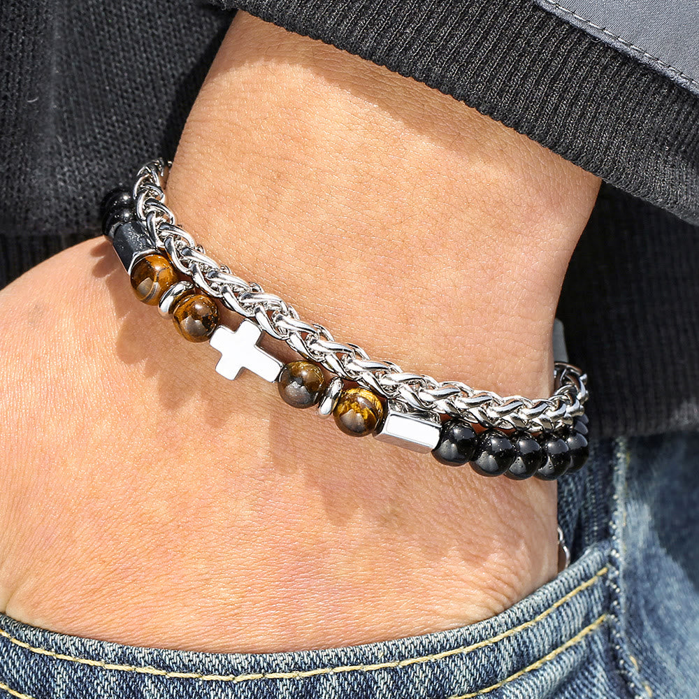Pulsera de Ojo de Tigre y Ónix Negro: Identidad Impulsada por la Fe y Devoción Atemporal