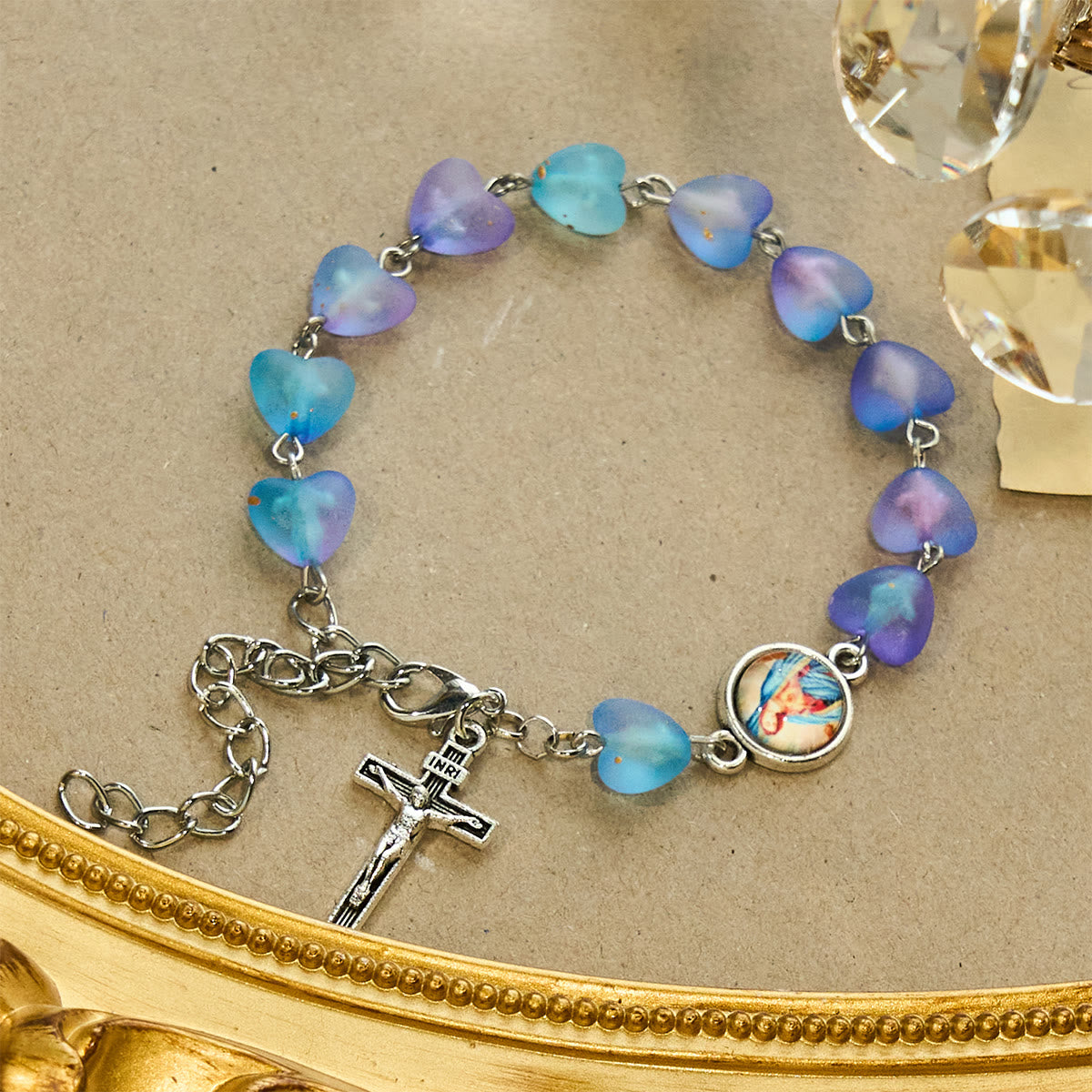Rosario y Pulsera de Corazón Azul y Mariposa: Devoción y Espiritualidad Artística