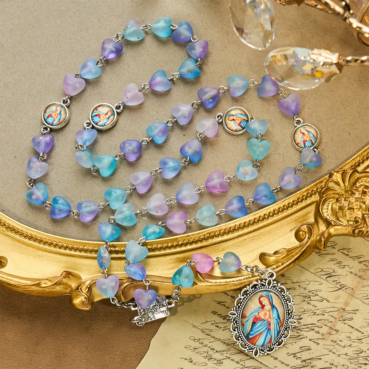 Rosario y Pulsera de Corazón Azul y Mariposa: Devoción y Espiritualidad Artística