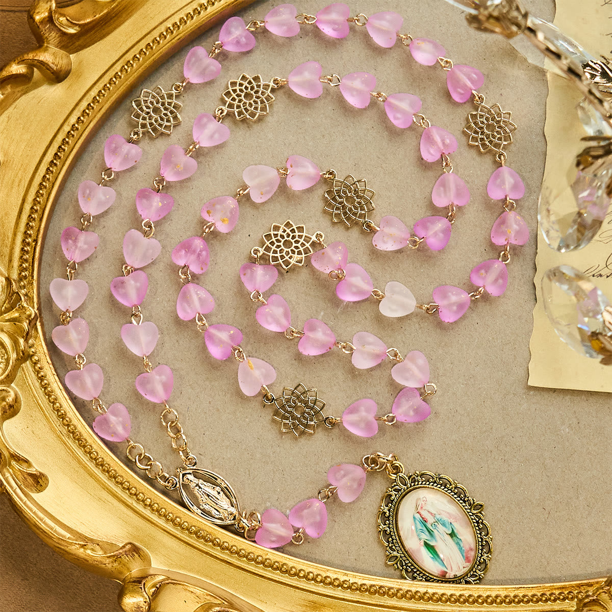 Rosario de Corazón Rosa y Mariposa, Pulsera: Devoción y Espiritualidad Artística