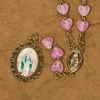 Rosario de Corazón Rosa y Mariposa, Pulsera: Devoción y Espiritualidad Artística