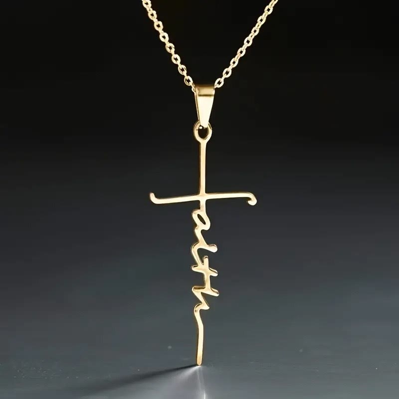 Cruz de Fe Elegante y Escrita: Encanto de Creencia Suave y Joyería para Uso Diario