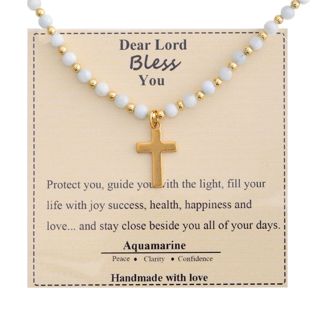 Collar de Cruz de Piedra Bendita: Encanto de Gemas Naturales y Acento de Devoción Silenciosa