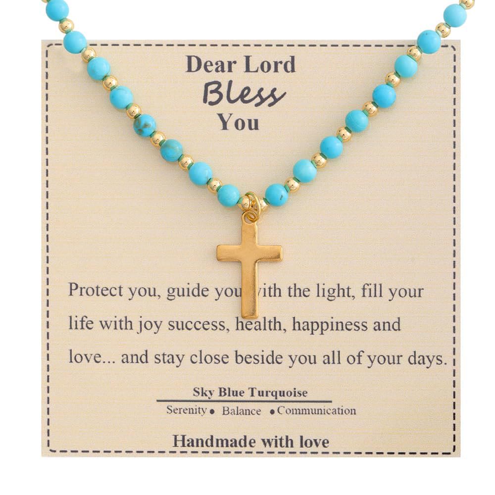 Collar de Cruz de Piedra Bendita: Encanto de Gemas Naturales y Acento de Devoción Silenciosa