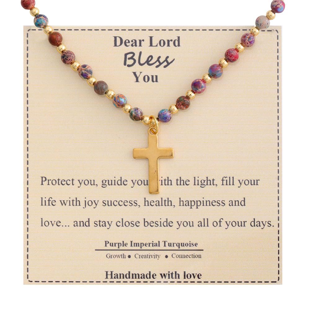 Collar de Cruz de Piedra Bendita: Encanto de Gemas Naturales y Acento de Devoción Silenciosa