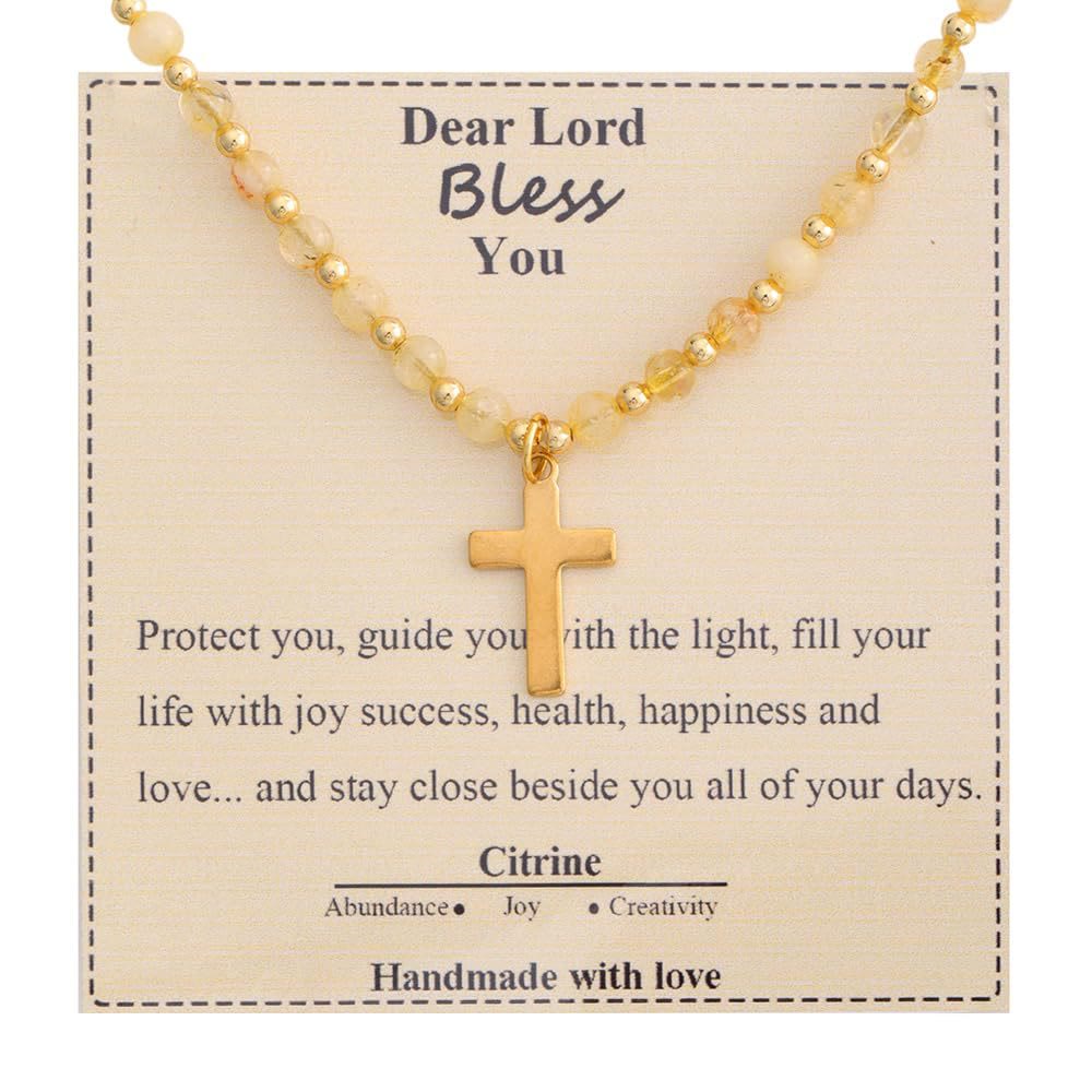 Collar de Cruz de Piedra Bendita: Encanto de Gemas Naturales y Acento de Devoción Silenciosa