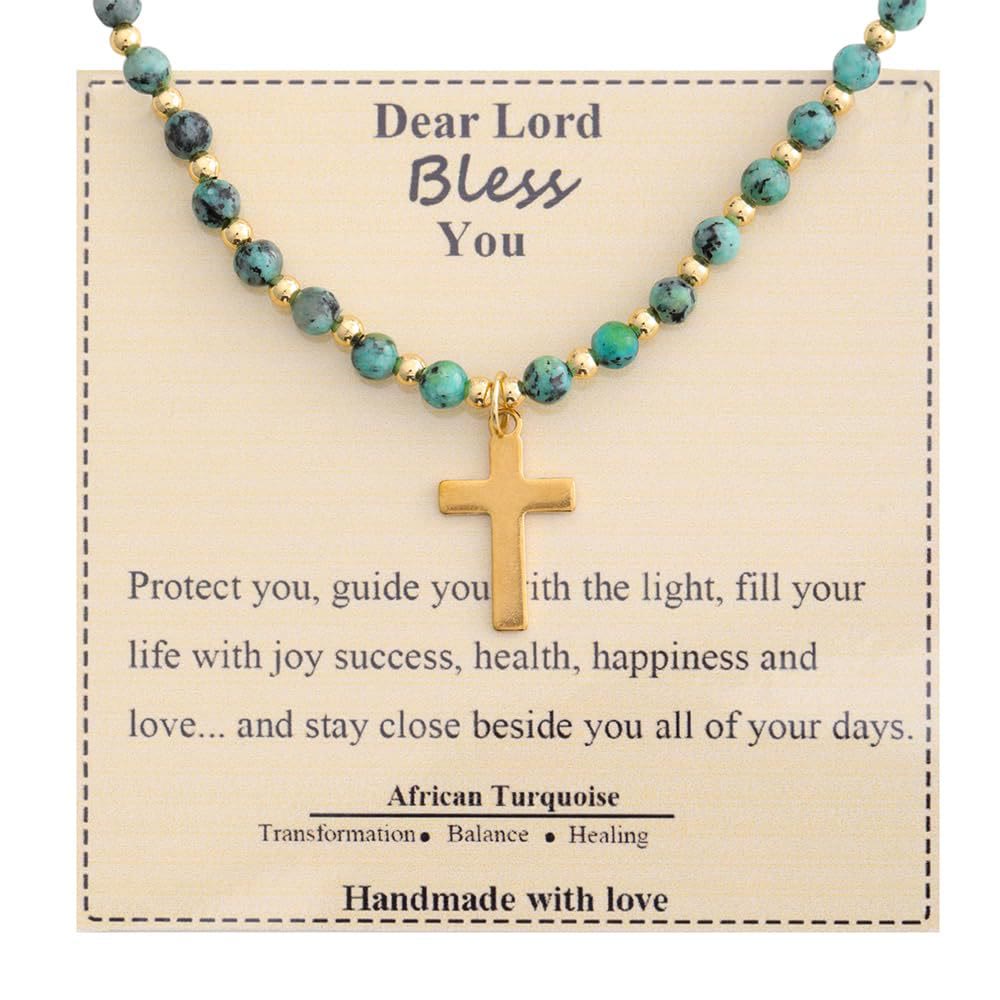 Collar de Cruz de Piedra Bendita: Encanto de Gemas Naturales y Acento de Devoción Silenciosa