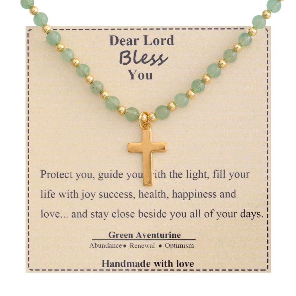 Collar de Cruz de Piedra Bendita: Encanto de Gemas Naturales y Acento de Devoción Silenciosa