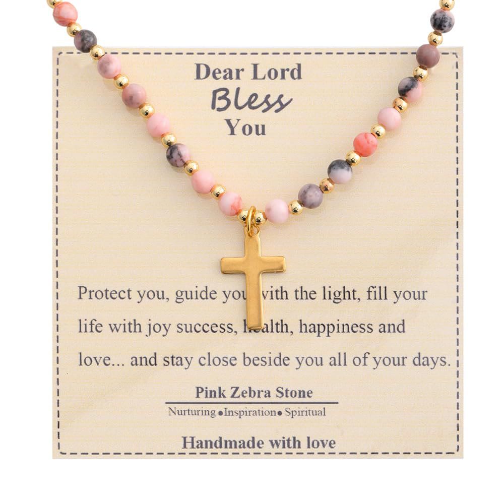 Collar de Cruz de Piedra Bendita: Encanto de Gemas Naturales y Acento de Devoción Silenciosa