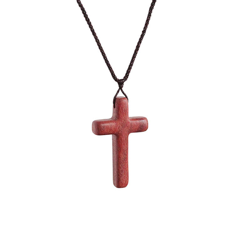 Collar de Cruz de Sándalo Rojo Hecho a Mano — Devoción Simple, Uso Diario