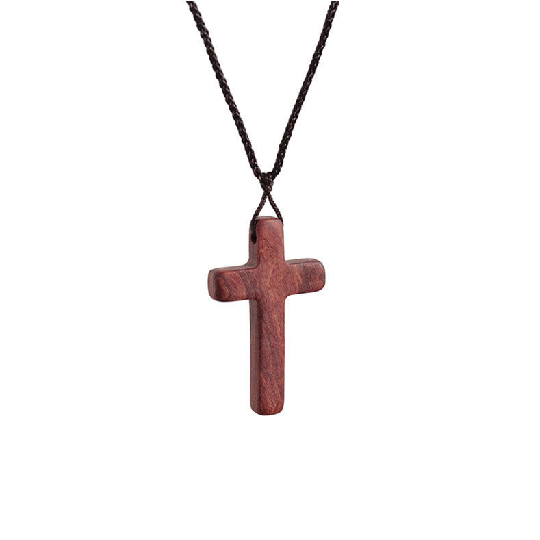 Collar de Cruz de Sándalo Rojo Hecho a Mano — Devoción Simple, Uso Diario