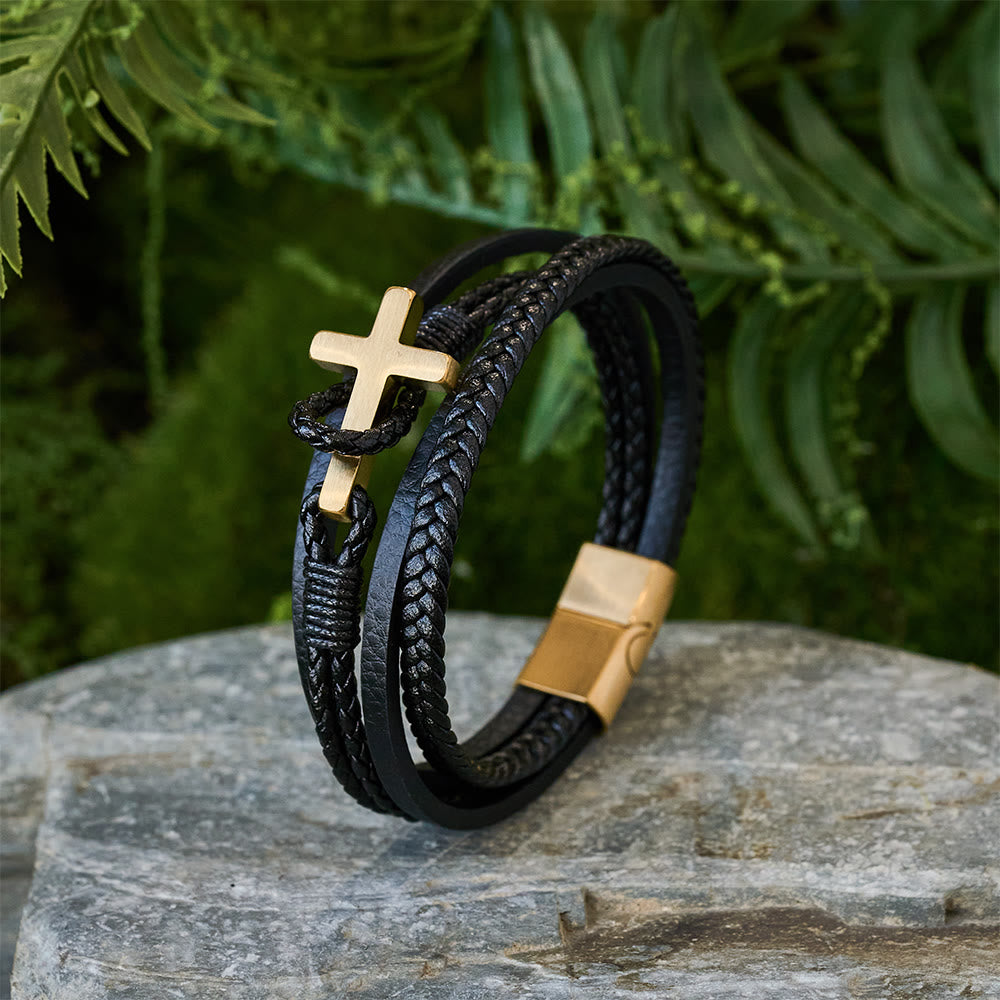 Pulsera de Moda de Acero Inoxidable en Tres Colores y Cuero Trenzado
