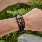 Pulsera de Moda de Acero Inoxidable en Tres Colores y Cuero Trenzado