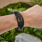 Pulsera de Moda de Acero Inoxidable en Tres Colores y Cuero Trenzado