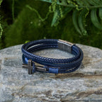 Pulsera de Moda de Acero Inoxidable en Tres Colores y Cuero Trenzado