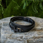 Pulsera de Moda de Acero Inoxidable en Tres Colores y Cuero Trenzado