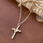 Collar de Corazón y Cruz de Doble Tono con Zircones: Fusión de Amor y Fe