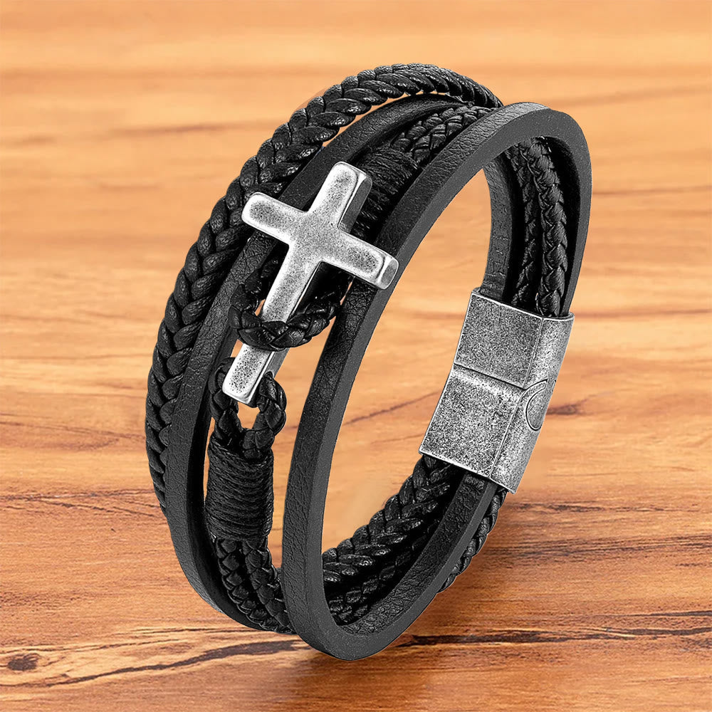 Pulsera de Moda de Acero Inoxidable en Tres Colores y Cuero Trenzado