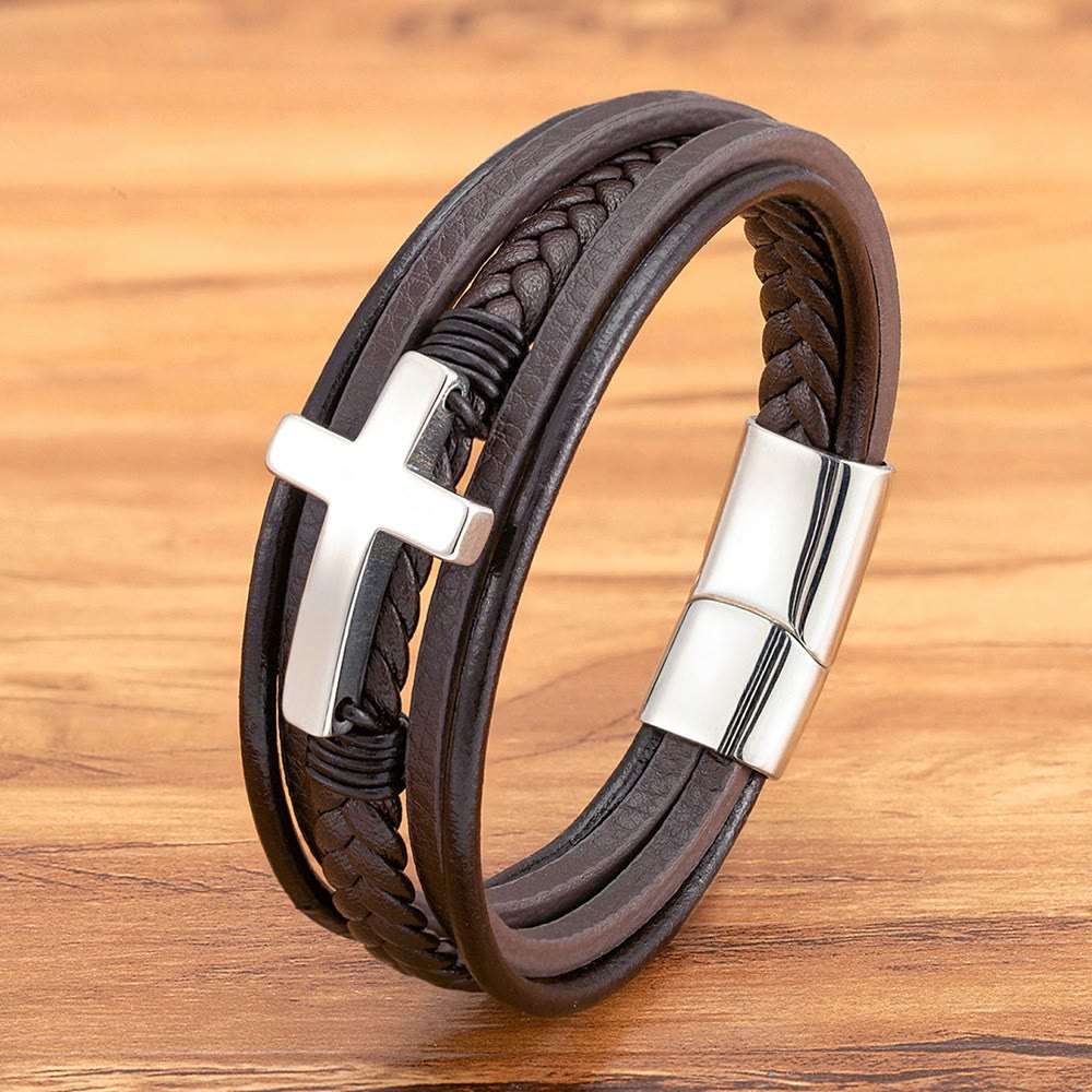 Pulsera de Cuero trenzada con Cruz: Gracia Constante para Muñecas Diarias