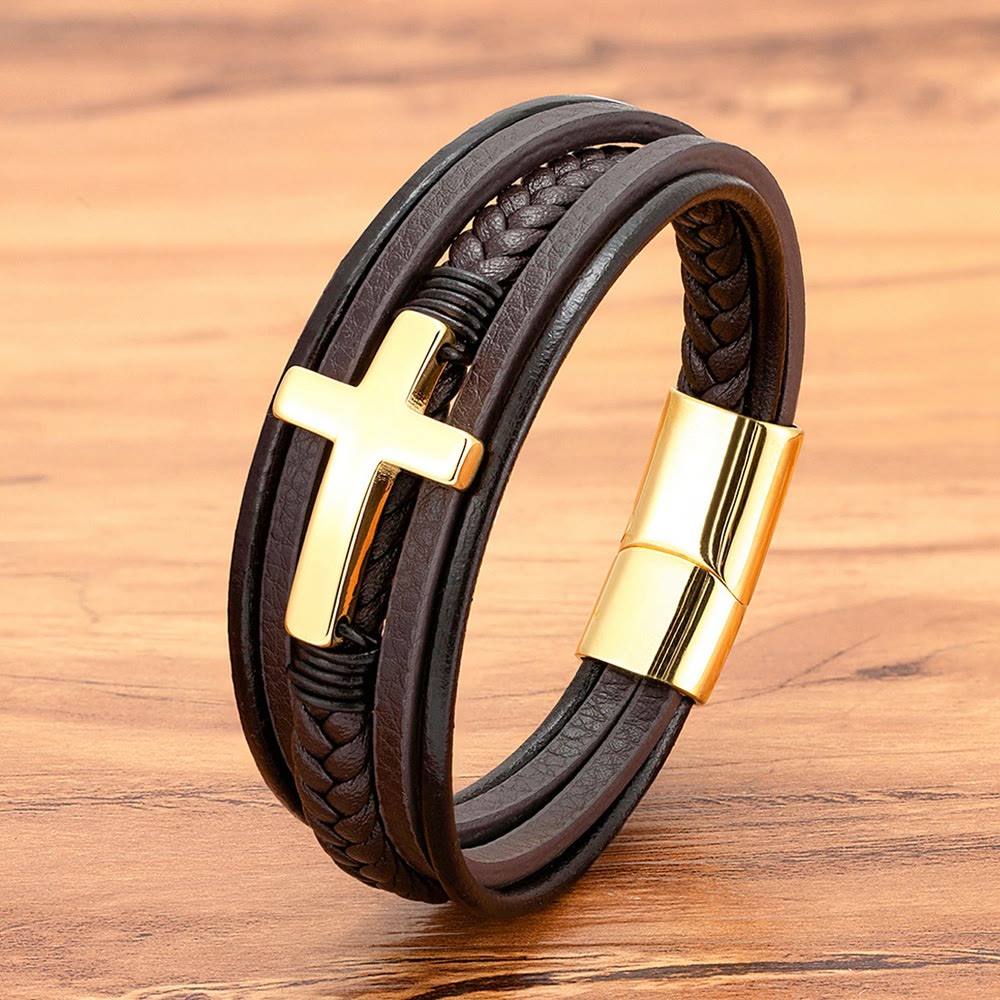 Pulsera de Cuero trenzada con Cruz: Gracia Constante para Muñecas Diarias