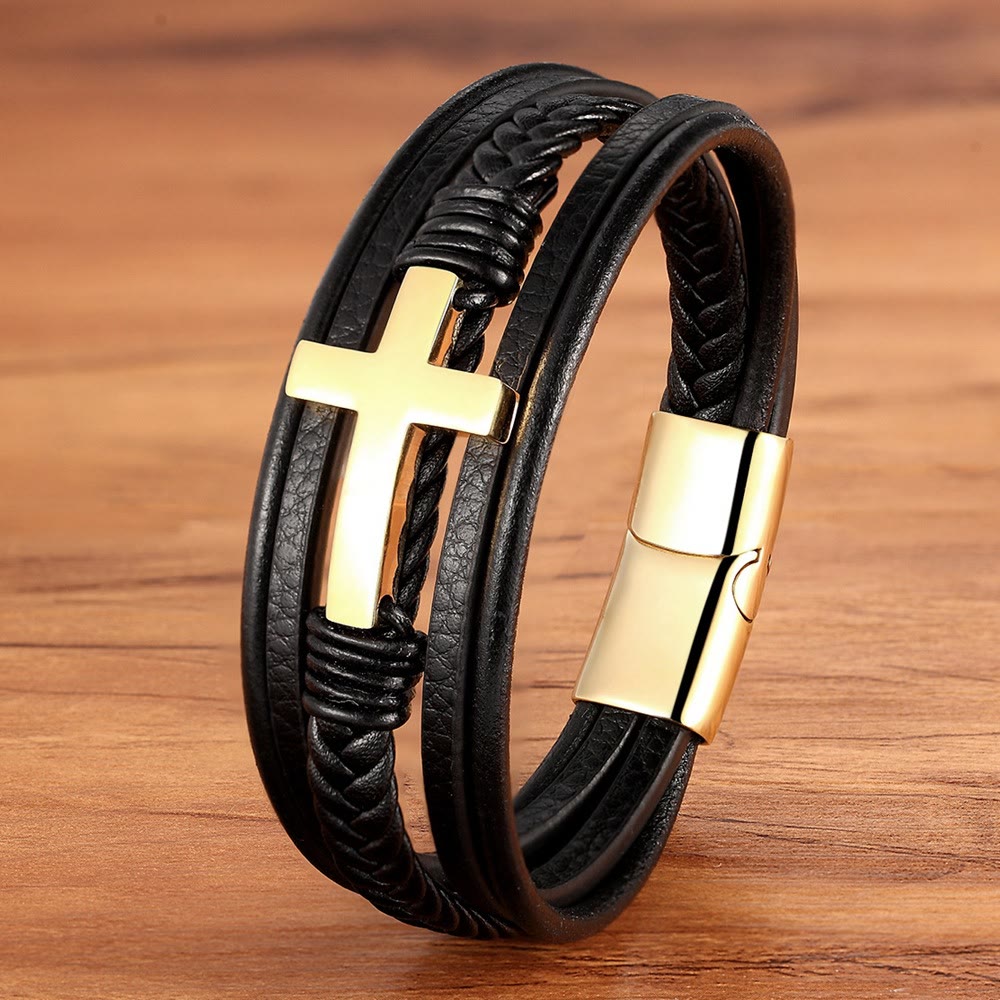 Pulsera de Cuero trenzada con Cruz: Gracia Constante para Muñecas Diarias