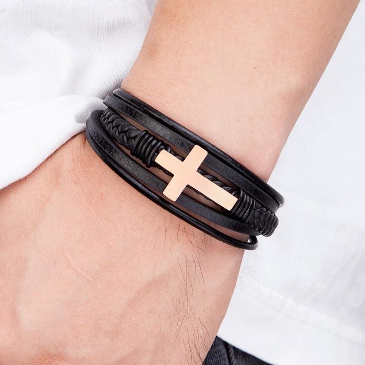 Pulsera de Cuero trenzada con Cruz: Gracia Constante para Muñecas Diarias