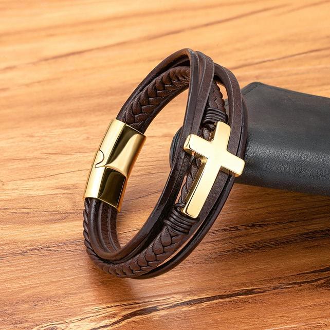 Pulsera de Cuero trenzada con Cruz: Gracia Constante para Muñecas Diarias