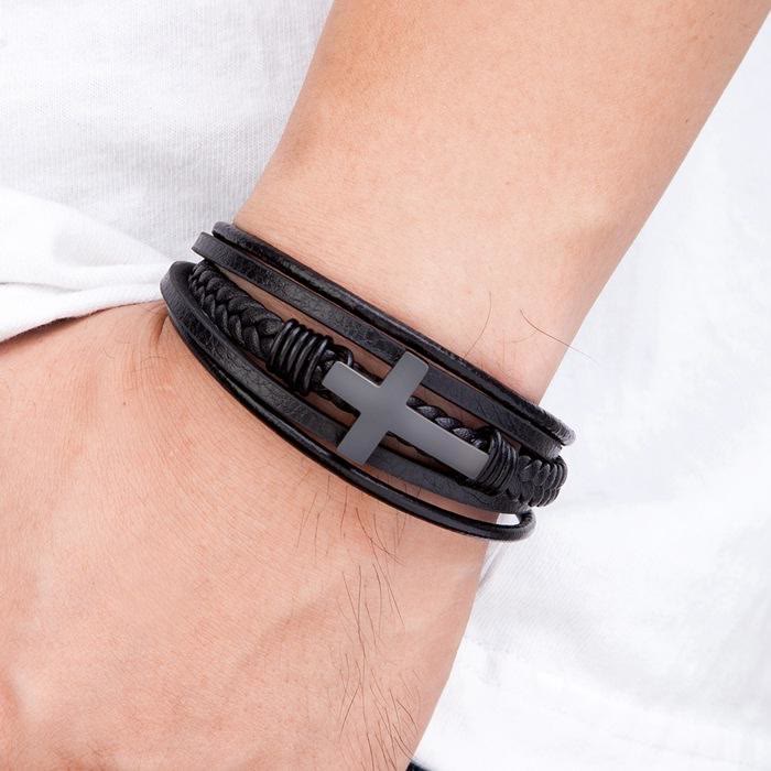 Pulsera de Cuero trenzada con Cruz: Gracia Constante para Muñecas Diarias